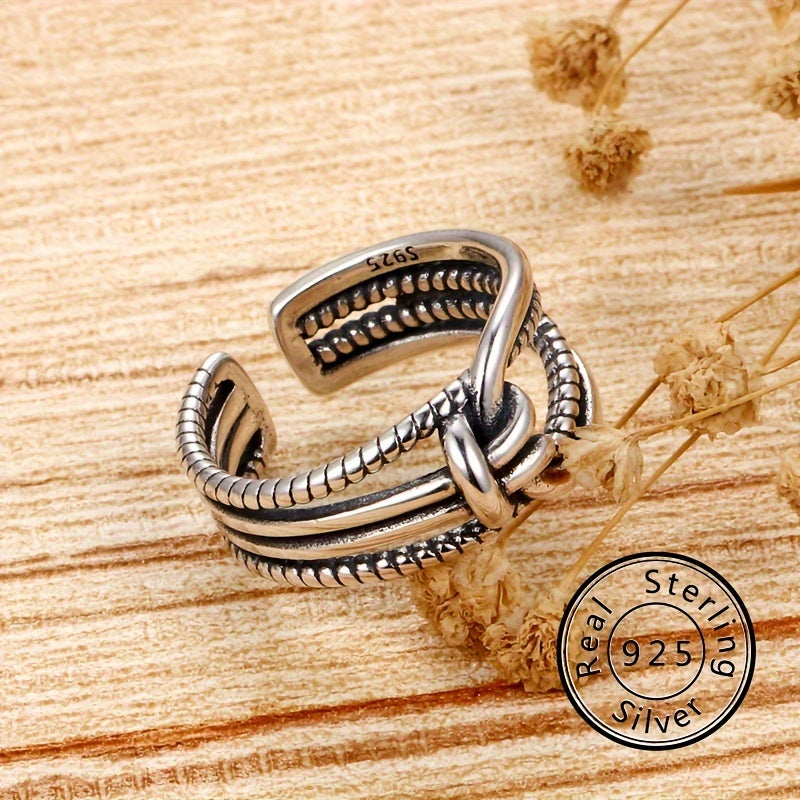 925 Sterling Silver Retro Knot Cuff Ring - 14k Gold Plated Daily Outfits Adjustable Ring