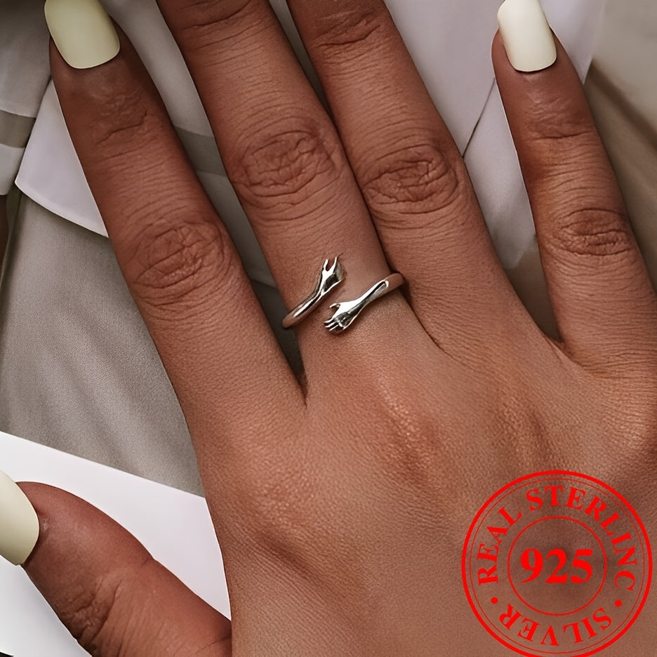 925 Sterling Silver Embracing Wrap Ring - Carved Sweet Words High Quality Jewelry